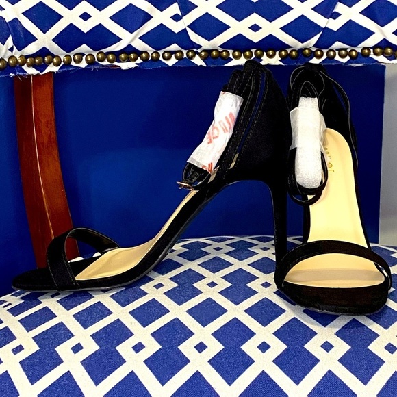 Black strappy single ankle strap high heel sandal heels Sz 10 - Picture 1 of 5